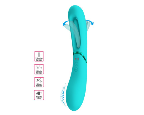 Аквамариновый двусторонний вибратор с функцией фингеринга Lexie - 20 см.
