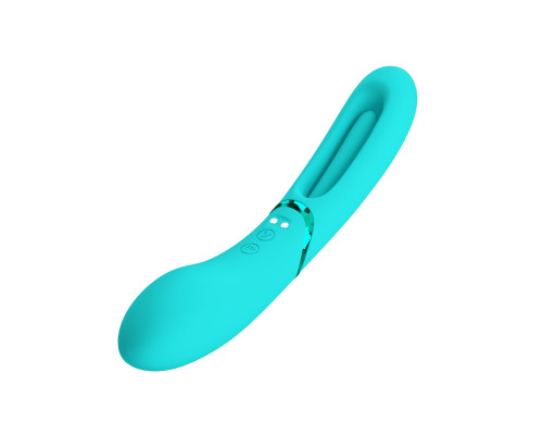 Аквамариновый двусторонний вибратор с функцией фингеринга Lexie - 20 см.