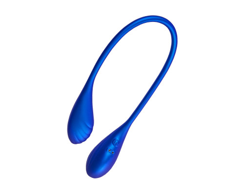 Синий двусторонний вибратор Agamien с управлением через приложение - 46 см.