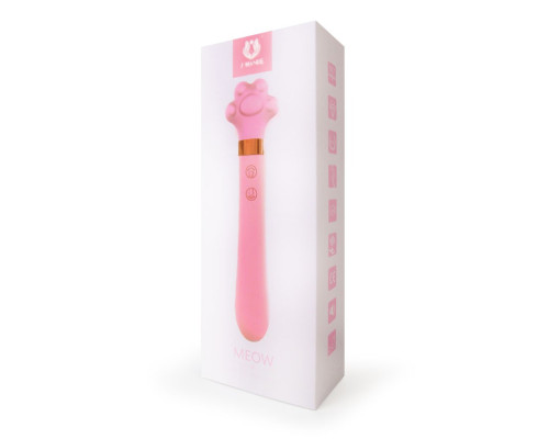 Розовый двусторонний вибромассажер Meow в форме лапки - 21 см.