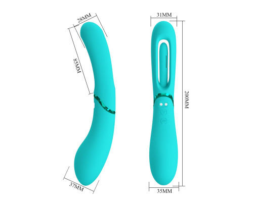 Аквамариновый двусторонний вибратор с функцией фингеринга Lexie - 20 см.
