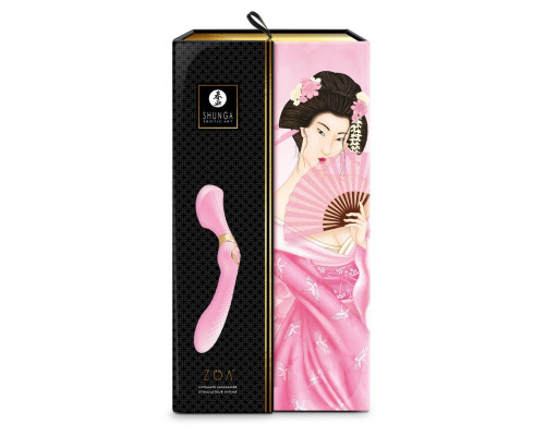 Розовый двусторонний вибростимулятор ZOA - 26,5 см.