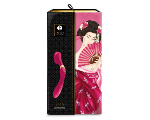 Малиновый двусторонний вибростимулятор ZOA - 26,5 см.