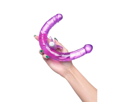 Фиолетовый двухсторонний фаллоимитатор с вибропулей - 35 см.