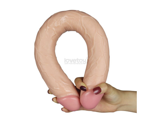 Телесный рельефный двойной фаллоимитатор - 45 см.