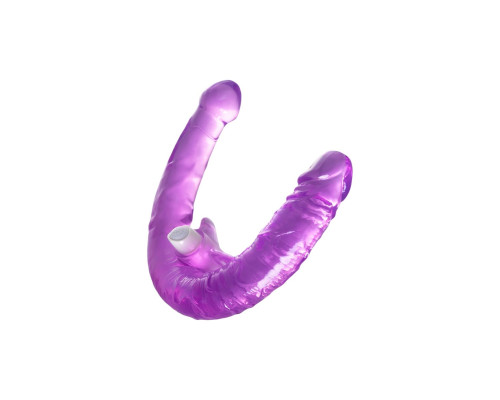 Фиолетовый двухсторонний фаллоимитатор с вибропулей - 35 см.