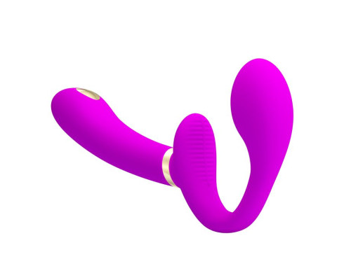 Лиловый безремневой страпон с функцией электростимуляции Thunderbird