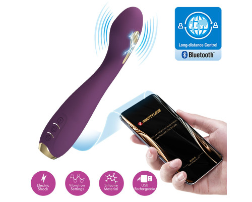 Фиолетовый вибратор-электростимулятор Hector с управлением через приложение - 19,5 см.
