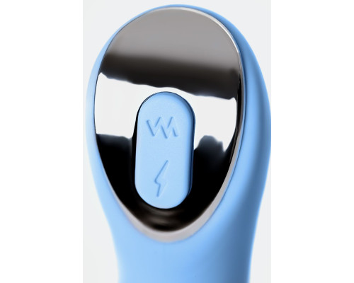 Голубой силиконовый вибратор с электростимуляцией TESLA G-POINT - 21 см.