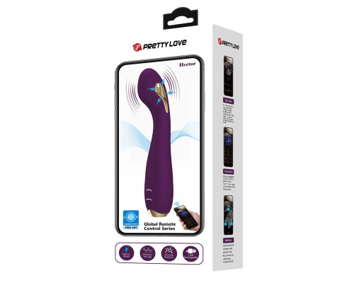 Фиолетовый вибратор-электростимулятор Hector с управлением через приложение - 19,5 см.
