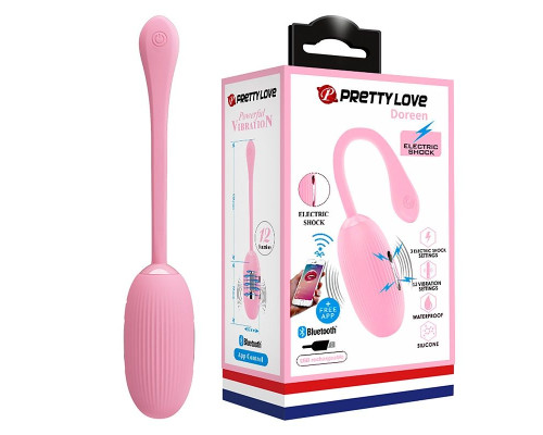 Нежно-розовое виброяйцо Doreen с электростимуляцией и управлением через приложение