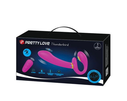 Лиловый безремневой страпон с функцией электростимуляции Thunderbird