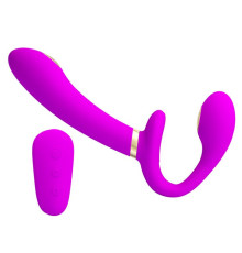 Лиловый безремневой страпон с функцией электростимуляции Thunderbird