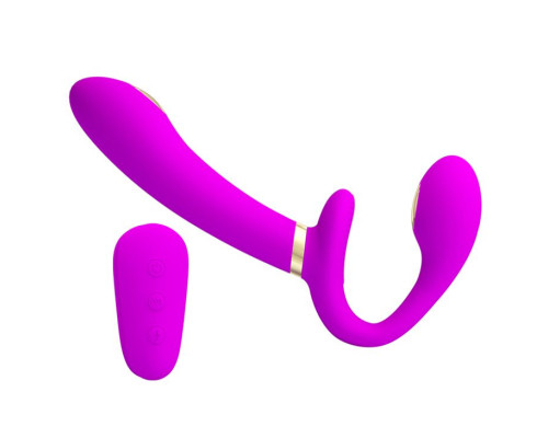 Лиловый безремневой страпон с функцией электростимуляции Thunderbird