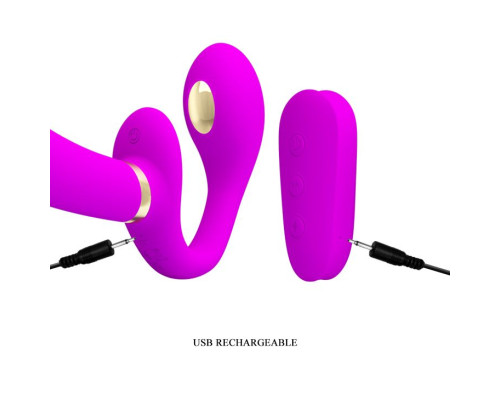 Лиловый безремневой страпон с функцией электростимуляции Thunderbird