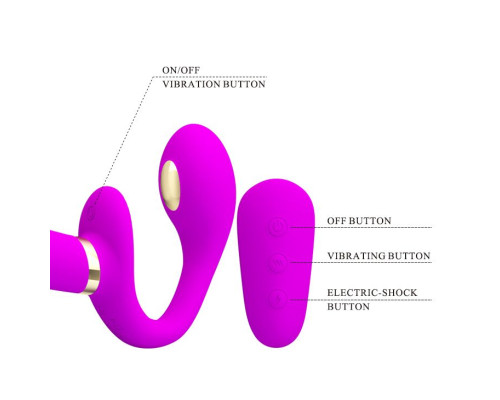 Лиловый безремневой страпон с функцией электростимуляции Thunderbird