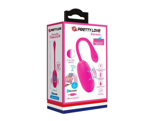 Ярко-розовое виброяйцо Doreen с электростимуляцией и управлением через приложение