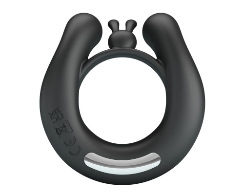 Черное эрекционное кольцо Dahlia с 2 стимулирующими щеточками
