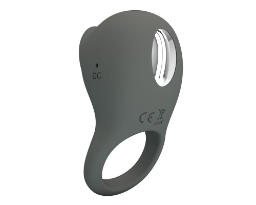 Серое эрекционное виброкольцо со стимуляцией клитора