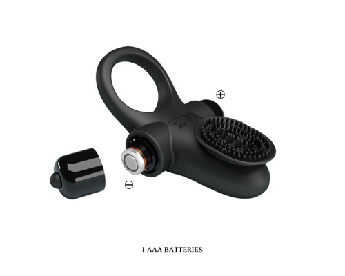 Черное эрекционное виброкольцо в клиторальной щеточкой Vibrant Penis Ring II