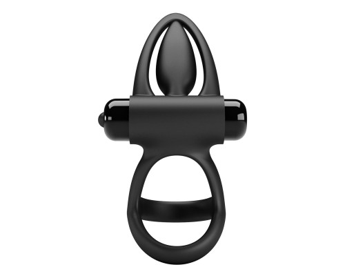 Черное эрекционное кольцо с 10 режимами вибрации и подхватом мошонки