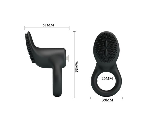 Чёрное эрекционное виброкольцо со стимулятором клитора Cobra