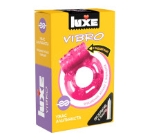 Розовое эрекционное виброкольцо Luxe VIBRO «Ужас альпиниста» + презерватив