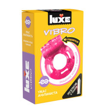 Розовое эрекционное виброкольцо Luxe VIBRO «Ужас альпиниста» + презерватив
