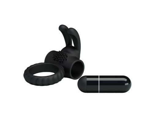 Эрекционное кольцо с клиторальным виброзайцем Eudora