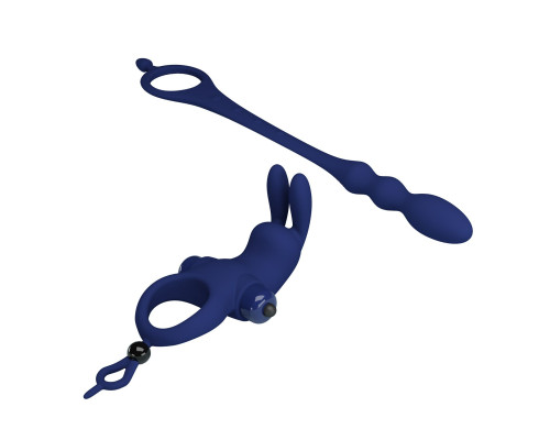 Синее эрекционное виброкольцо со съемным анальным хвостом