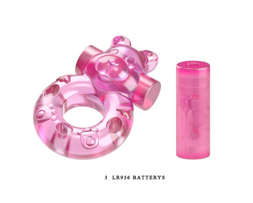 Розовое эрекционное виброкольцо с мишкой на вибропуле