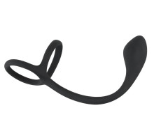 Эрекционное кольцо с утяжкой на мошонку и анальным плаг Black Velvets