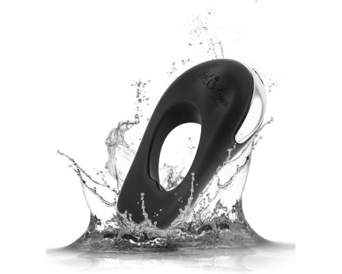 Черное эрекционное виброкольцо с двумя виброэлементами ATOM PLUS