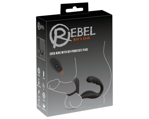 Черное эрекционное кольцо со стимуляцией промежности и анальной пробкой Cock Ring with RC Prostate Plug