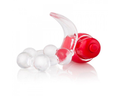 Виброкольцо с язычком и красным виброэлементом Overtime