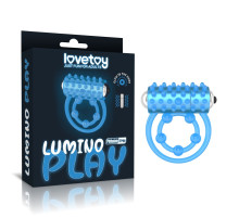 Голубое, светящееся в темноте виброкольцо Lumino Play Vibrating Penis Ring