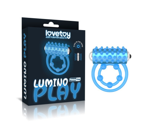 Голубое, светящееся в темноте виброкольцо Lumino Play Vibrating Penis Ring