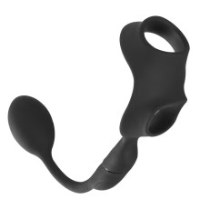 Черное виброкольцо с анальной пробкой Cock Ring with RC Butt Plug
