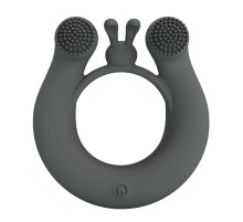 Серое эрекционное кольцо Dahlia с 2 стимулирующими щеточками