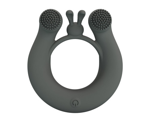 Серое эрекционное кольцо Dahlia с 2 стимулирующими щеточками