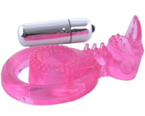 Розовая вибронасадка со стимулятором клитора  Язычок