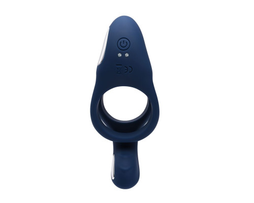 Синее эрекционное виброкольцо с двойным подхватом мошонки Ring Around The Rosy