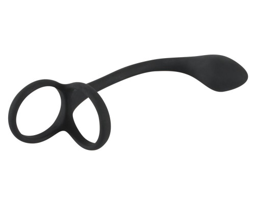 Эрекционное кольцо с утяжкой на мошонку и анальным плаг Black Velvets