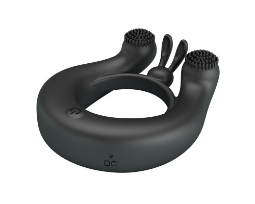 Черное эрекционное кольцо Dahlia с 2 стимулирующими щеточками