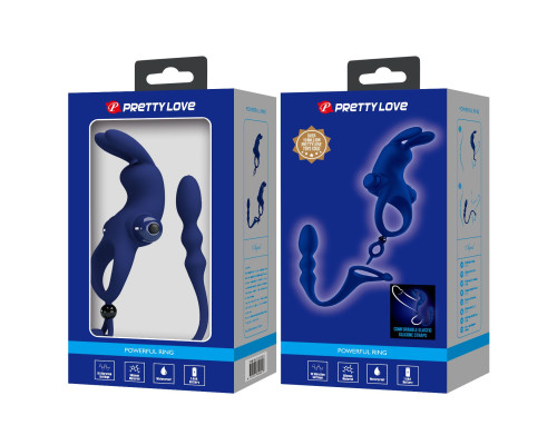 Синее эрекционное виброкольцо со съемным анальным хвостом