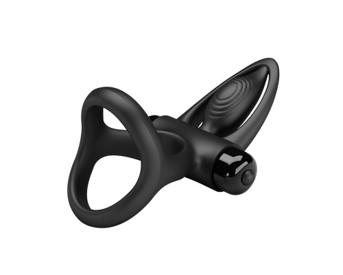 Черное эрекционное кольцо с 10 режимами вибрации и подхватом мошонки