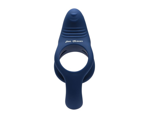 Синее эрекционное виброкольцо с двойным подхватом мошонки Ring Around The Rosy