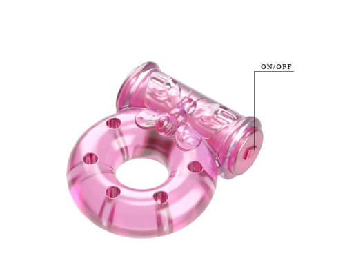 Розовое эрекционное кольцо с бабочкой на вибропуле