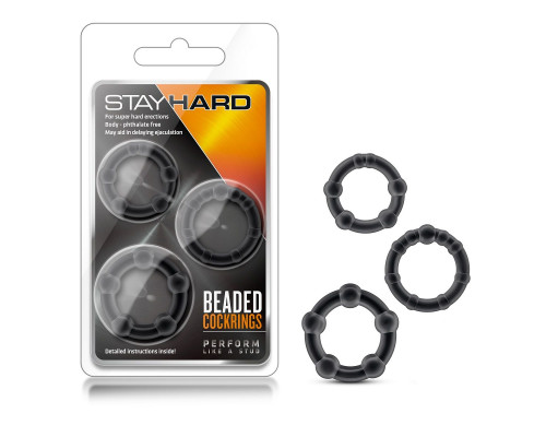 Набор из 3 чёрных эрекционных колец Stay Hard Beaded Cockrings