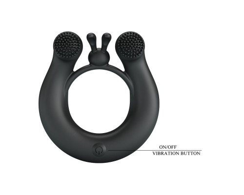 Черное эрекционное кольцо Dahlia с 2 стимулирующими щеточками